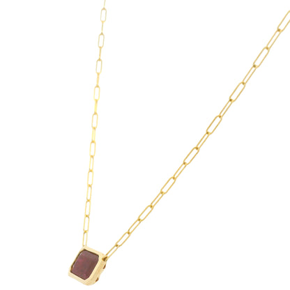 14K Yellow Gold Natural Ruby & Emerald Cut Bezel Set Paperclip Necklace