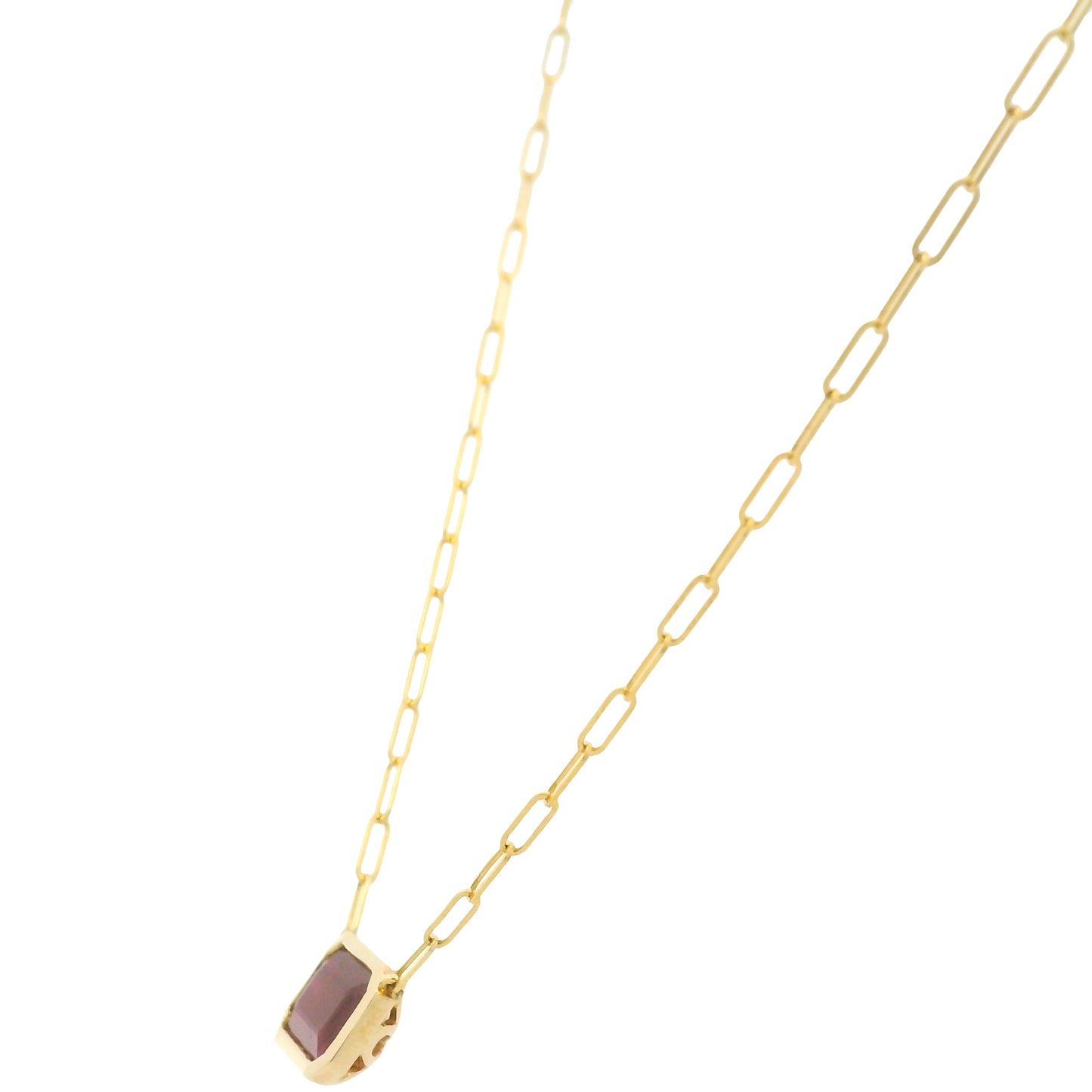 14K Yellow Gold Natural Ruby & Emerald Cut Bezel Set Paperclip Necklace
