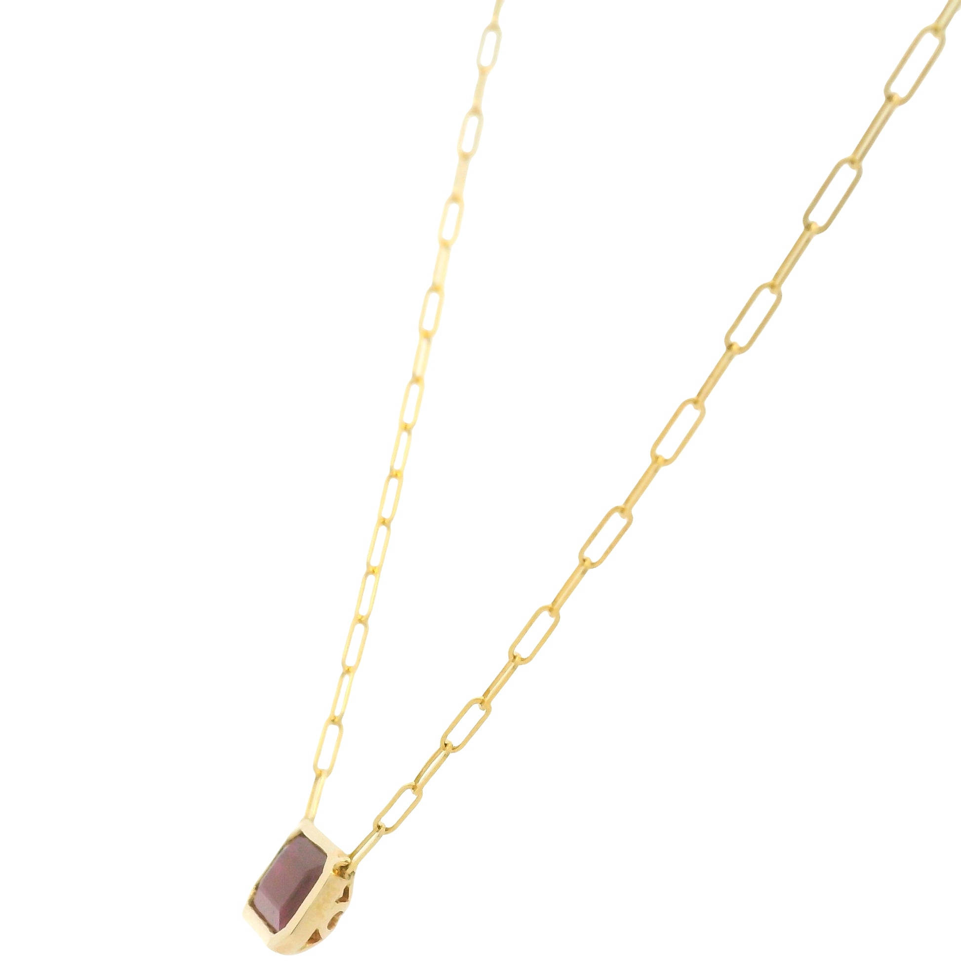 14K Yellow Gold Natural Ruby & Emerald Cut Bezel Set Paperclip Necklace