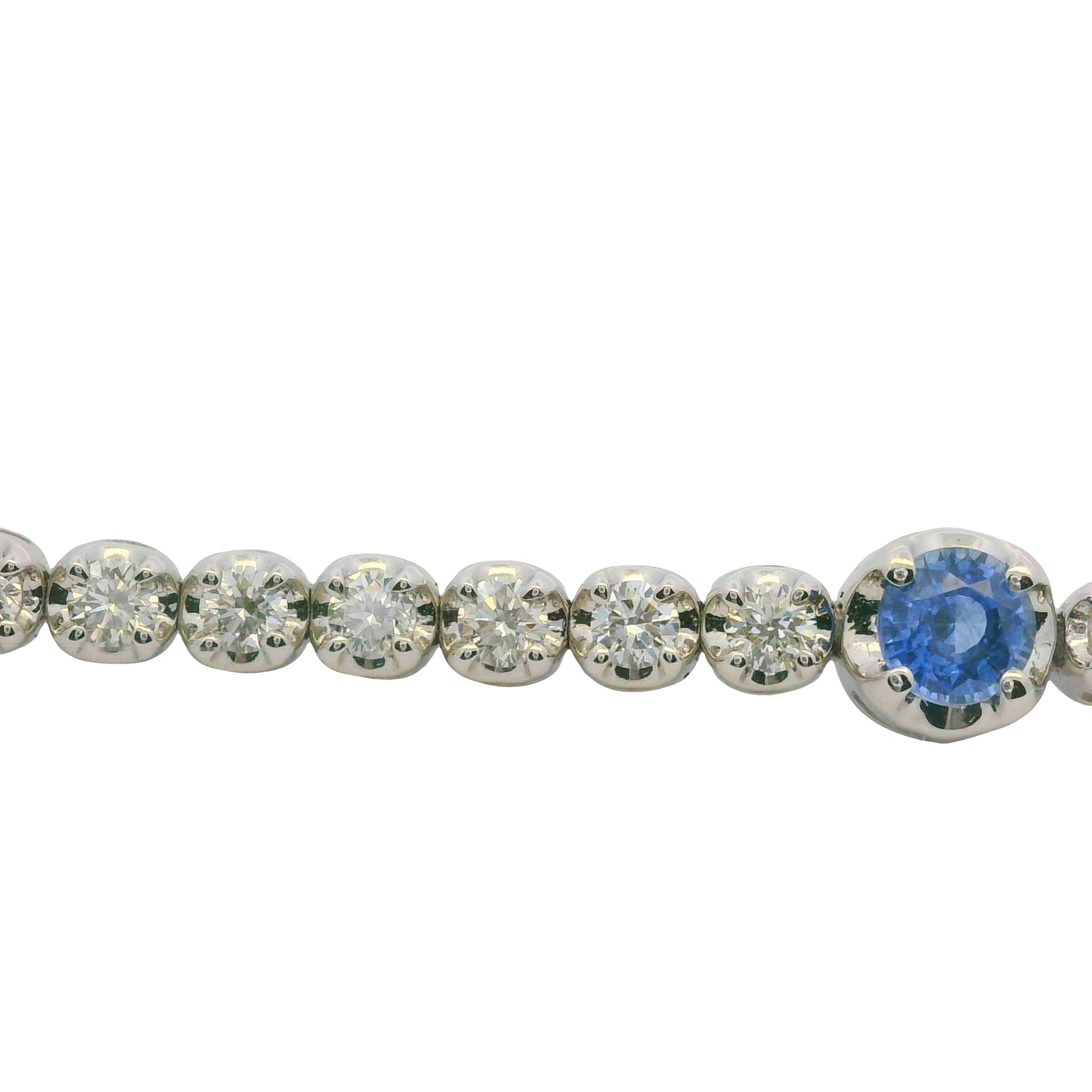 14K White Gold Natural Round Brilliant Cut Diamond & Round Sapphire Tennis Bracelet