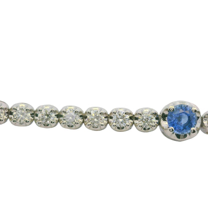 14K White Gold Natural Round Brilliant Cut Diamond & Round Sapphire Tennis Bracelet