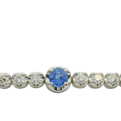 14K White Gold Natural Round Brilliant Cut Diamond & Round Sapphire Tennis Bracelet