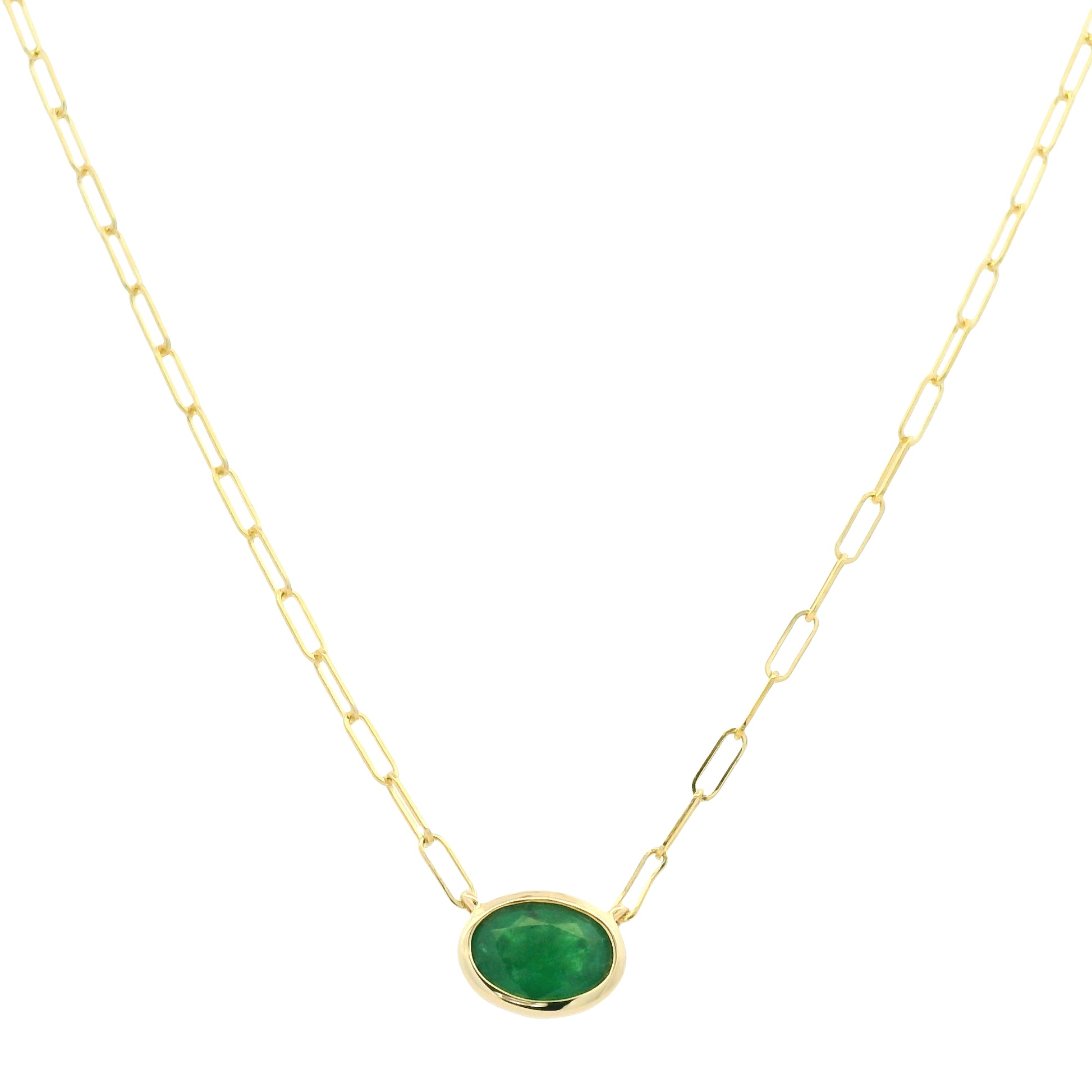 14K Yellow Gold Natural Ruby & Emerald Cut Bezel Set Paperclip Necklace