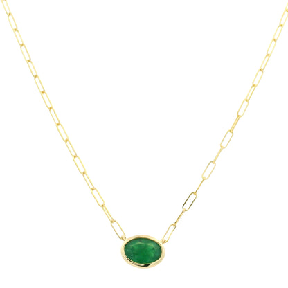 14K Yellow Gold Natural Ruby & Emerald Cut Bezel Set Paperclip Necklace