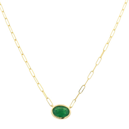 14K Yellow Gold Natural Ruby & Emerald Cut Bezel Set Paperclip Necklace