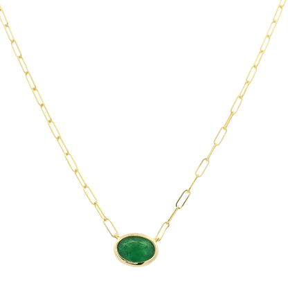 14K Yellow Gold Natural Ruby & Emerald Cut Bezel Set Paperclip Necklace