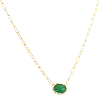 14K Yellow Gold Natural Ruby & Emerald Cut Bezel Set Paperclip Necklace