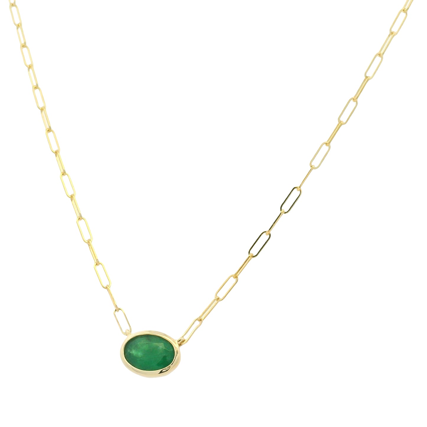 14K Yellow Gold Natural Ruby & Emerald Cut Bezel Set Paperclip Necklace