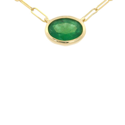 14K Yellow Gold Natural Ruby & Emerald Cut Bezel Set Paperclip Necklace