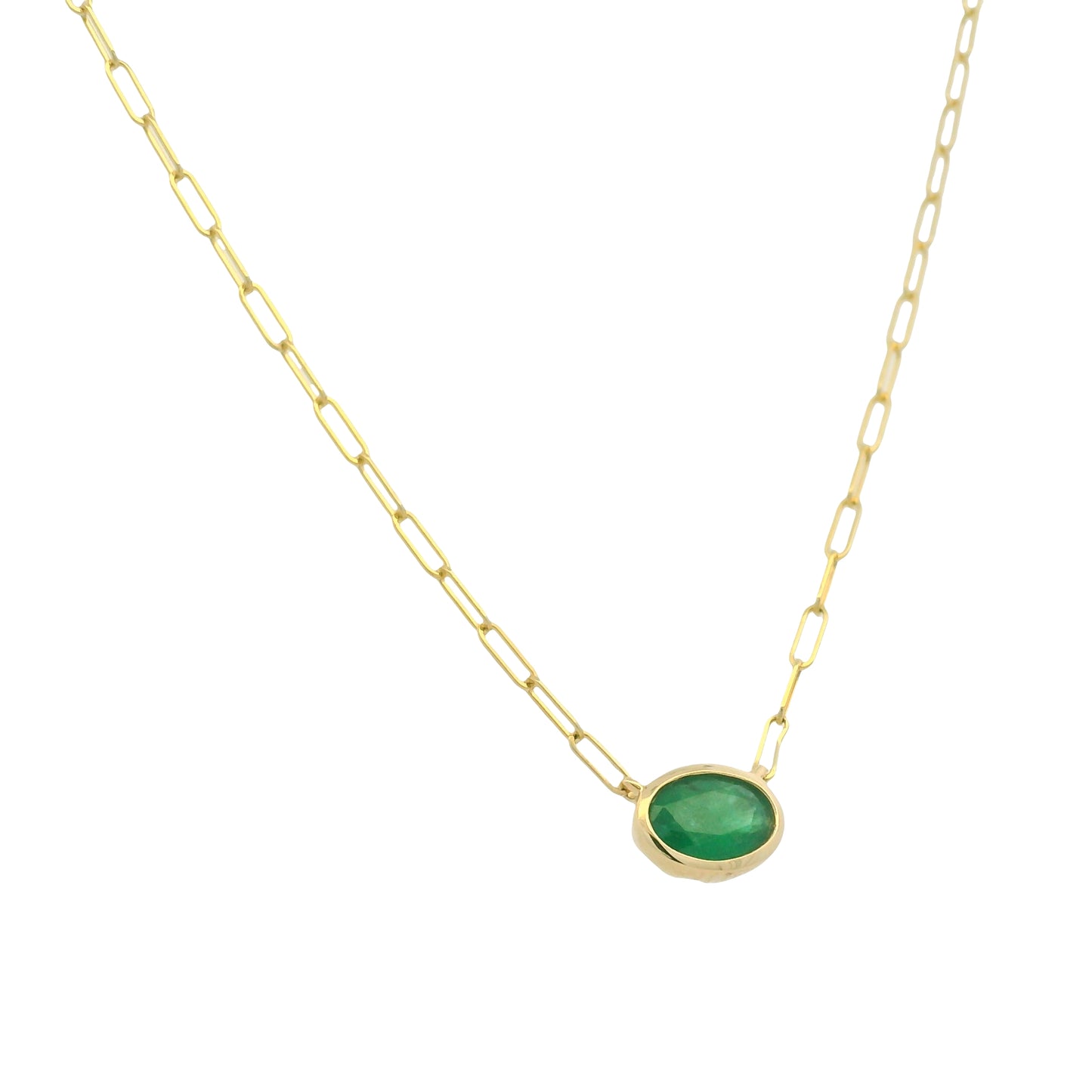 14K Yellow Gold Natural Ruby & Emerald Cut Bezel Set Paperclip Necklace