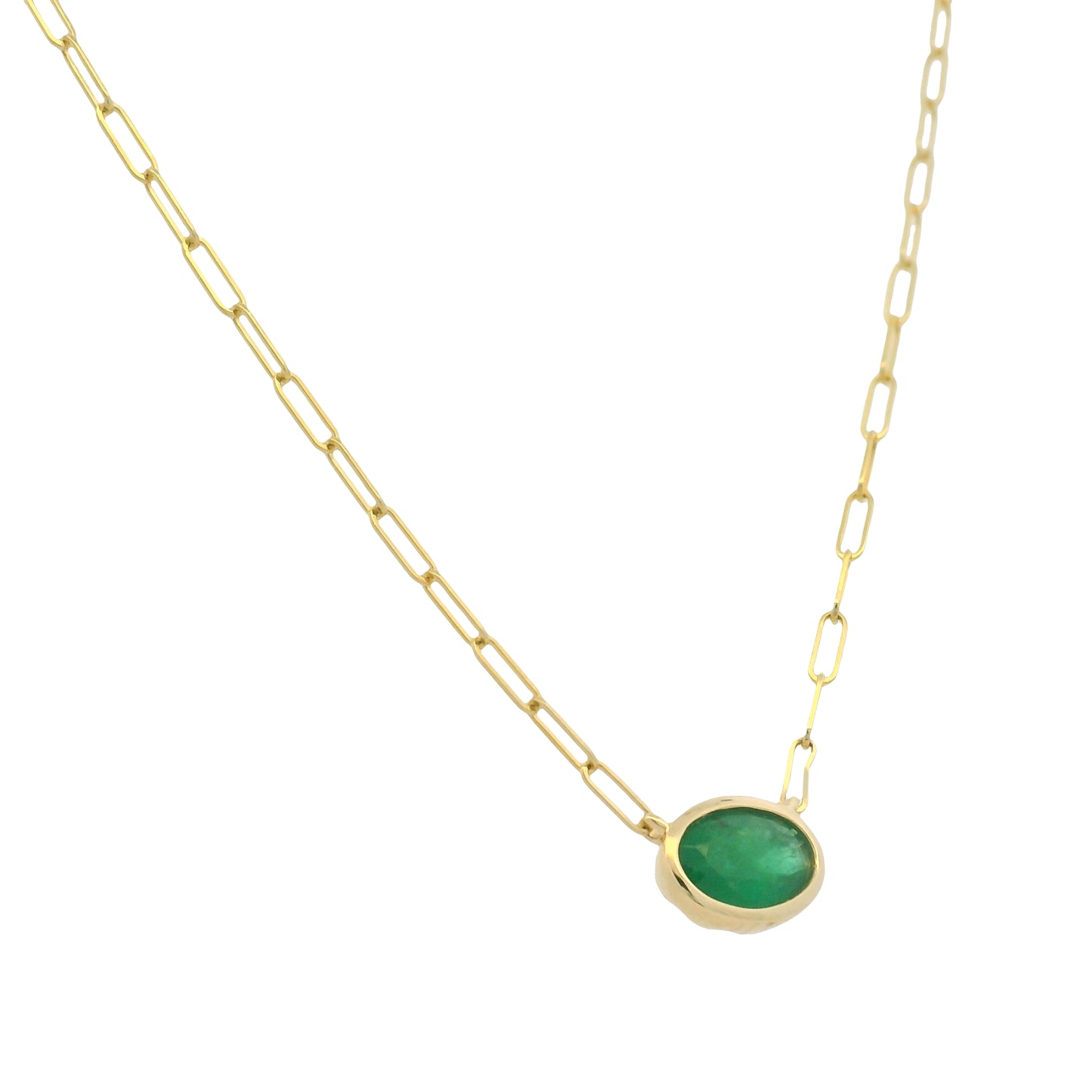 14K Yellow Gold Natural Ruby & Emerald Cut Bezel Set Paperclip Necklace