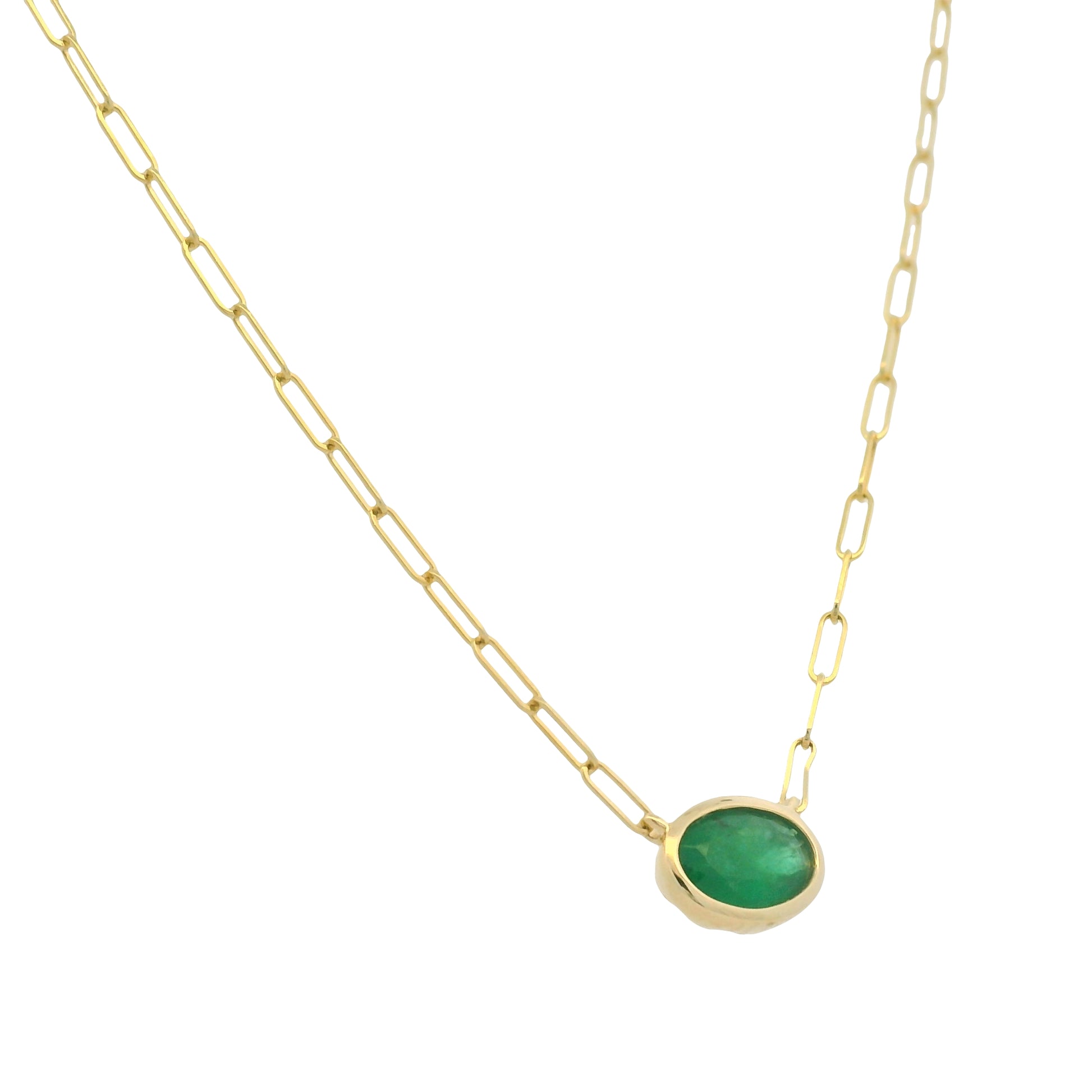 14K Yellow Gold Natural Ruby & Emerald Cut Bezel Set Paperclip Necklace