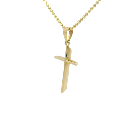14k Yellow Gold Cross Pendant on a Diamond Cut Beaded Necklace