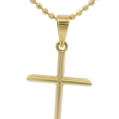 14k Yellow Gold Cross Pendant on a Diamond Cut Beaded Necklace