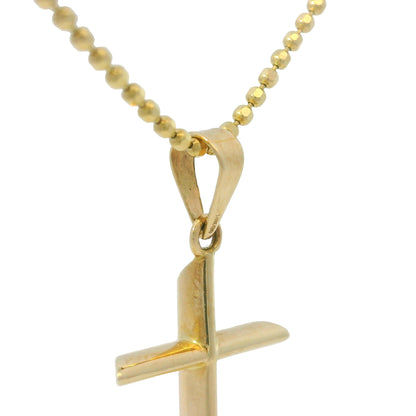 14k Yellow Gold Cross Pendant on a Diamond Cut Beaded Necklace