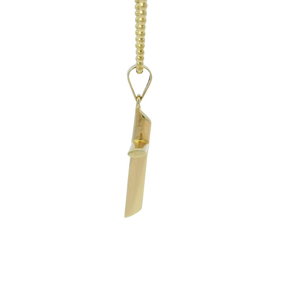 14k Yellow Gold Cross Pendant on a Diamond Cut Beaded Necklace