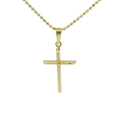 14k Yellow Gold Cross Pendant on a Diamond Cut Beaded Necklace