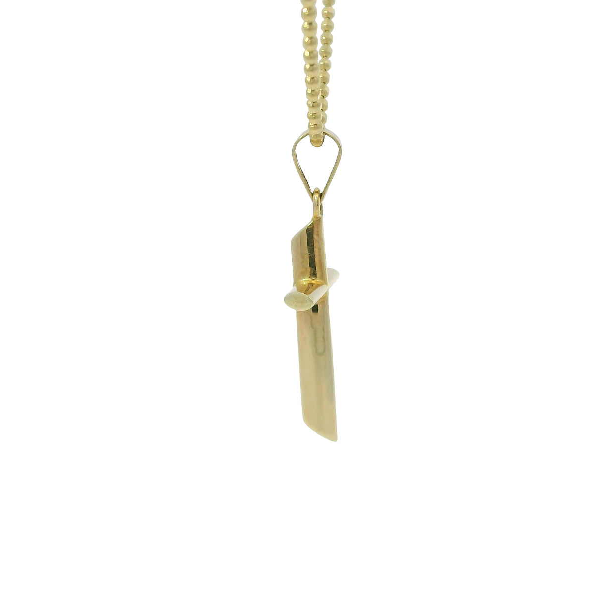 14k Yellow Gold Cross Pendant on a Diamond Cut Beaded Necklace