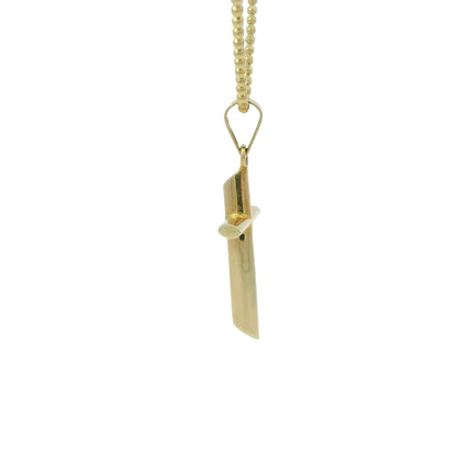14k Yellow Gold Cross Pendant on a Diamond Cut Beaded Necklace