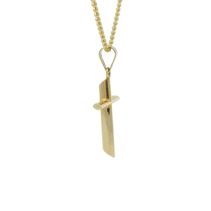 14k Yellow Gold Cross Pendant on a Diamond Cut Beaded Necklace