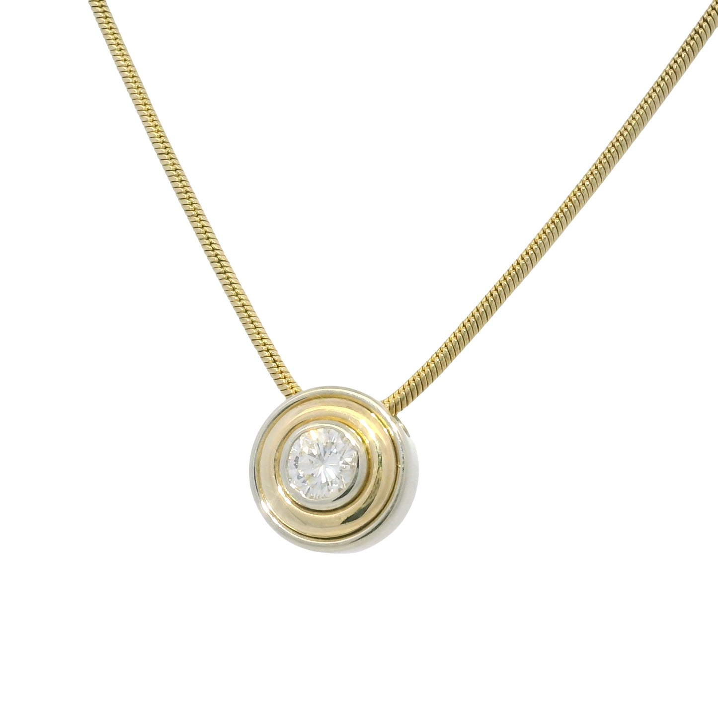 14K White & Yellow Gold Natural Diamond Thick Bezel Set Pendant Necklace
