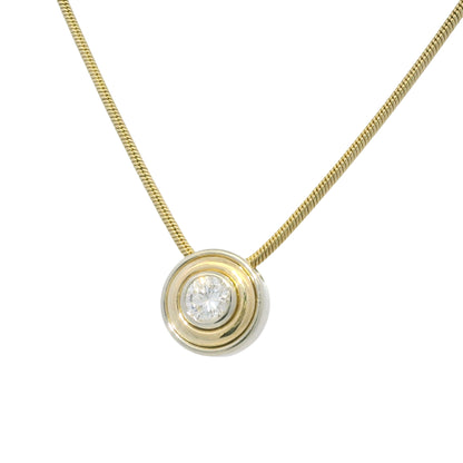 14K White & Yellow Gold Natural Diamond Thick Bezel Set Pendant Necklace