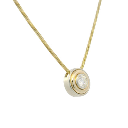 14K White & Yellow Gold Natural Diamond Thick Bezel Set Pendant Necklace