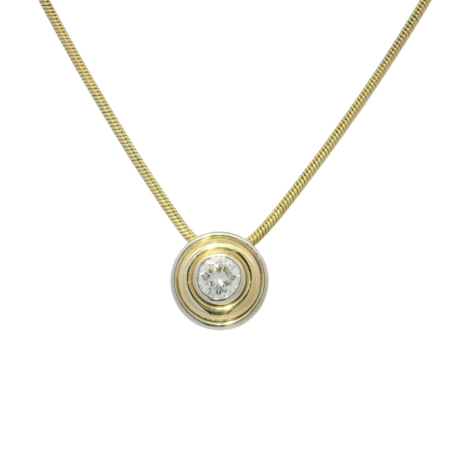 14K White & Yellow Gold Natural Diamond Thick Bezel Set Pendant Necklace