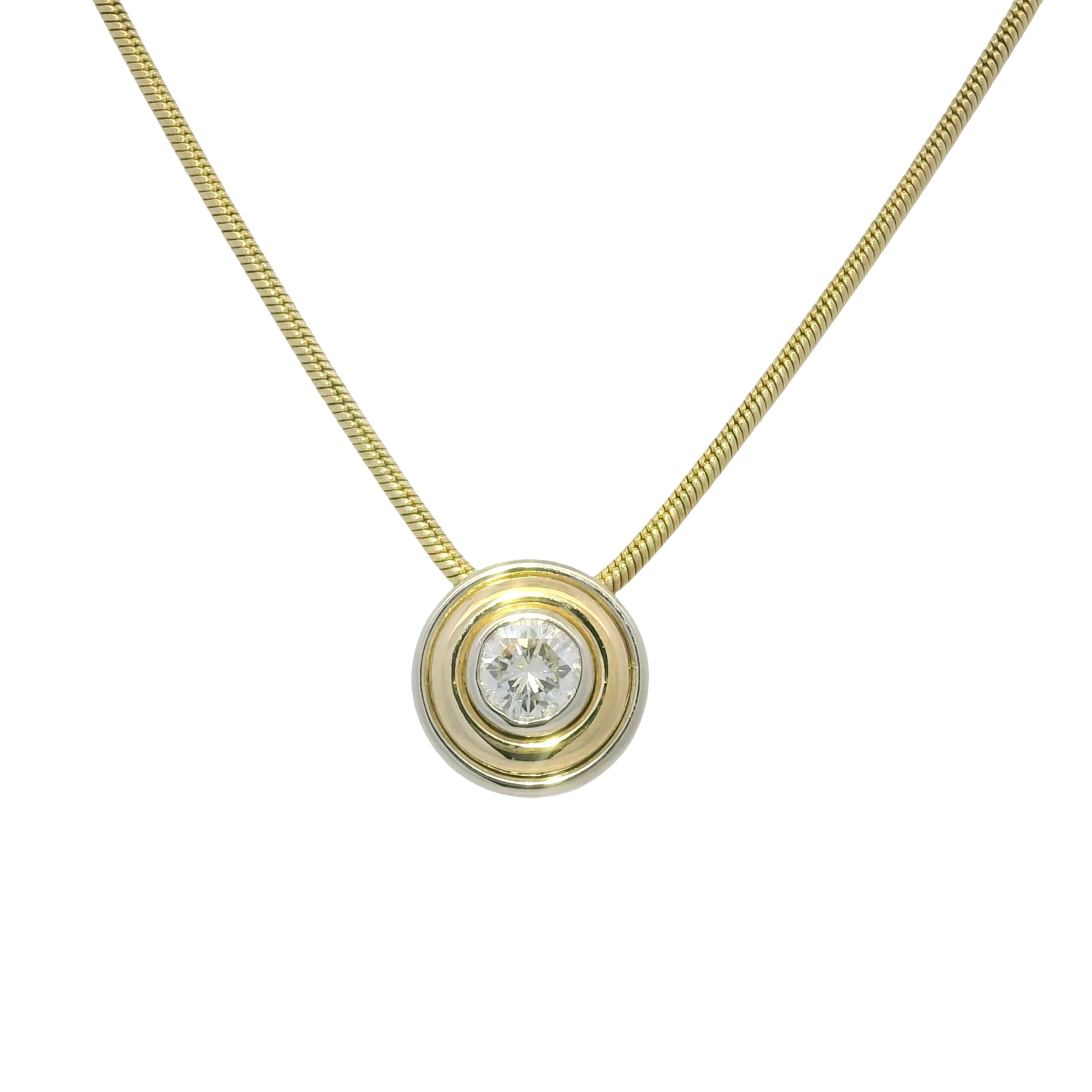 14K White & Yellow Gold Natural Diamond Thick Bezel Set Pendant Necklace