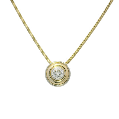 14K White & Yellow Gold Natural Diamond Thick Bezel Set Pendant Necklace