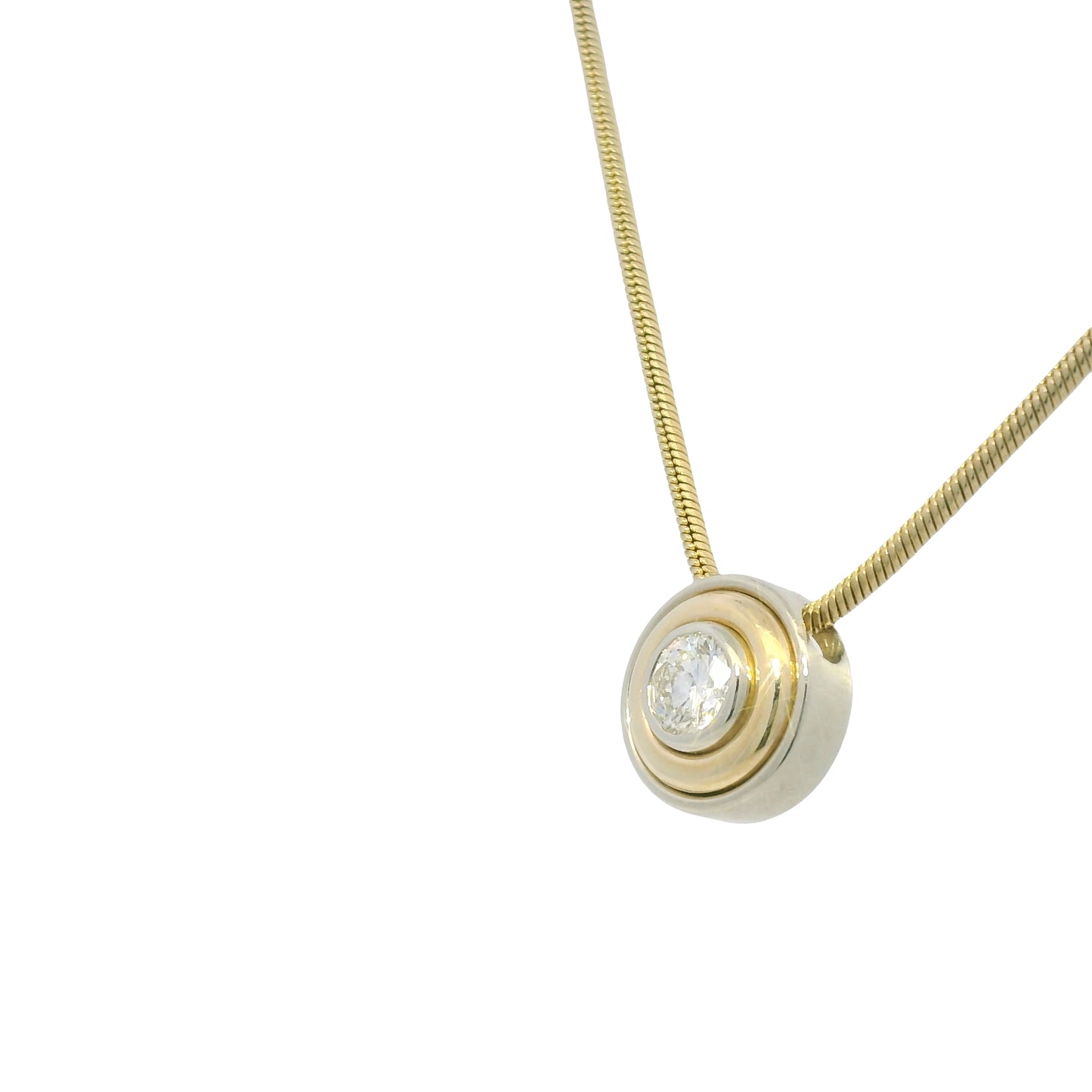 14K White & Yellow Gold Natural Diamond Thick Bezel Set Pendant Necklace