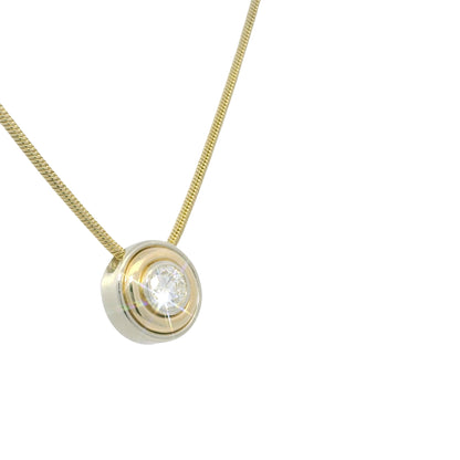 14K White & Yellow Gold Natural Diamond Thick Bezel Set Pendant Necklace