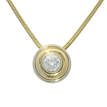 14K White & Yellow Gold Natural Diamond Thick Bezel Set Pendant Necklace