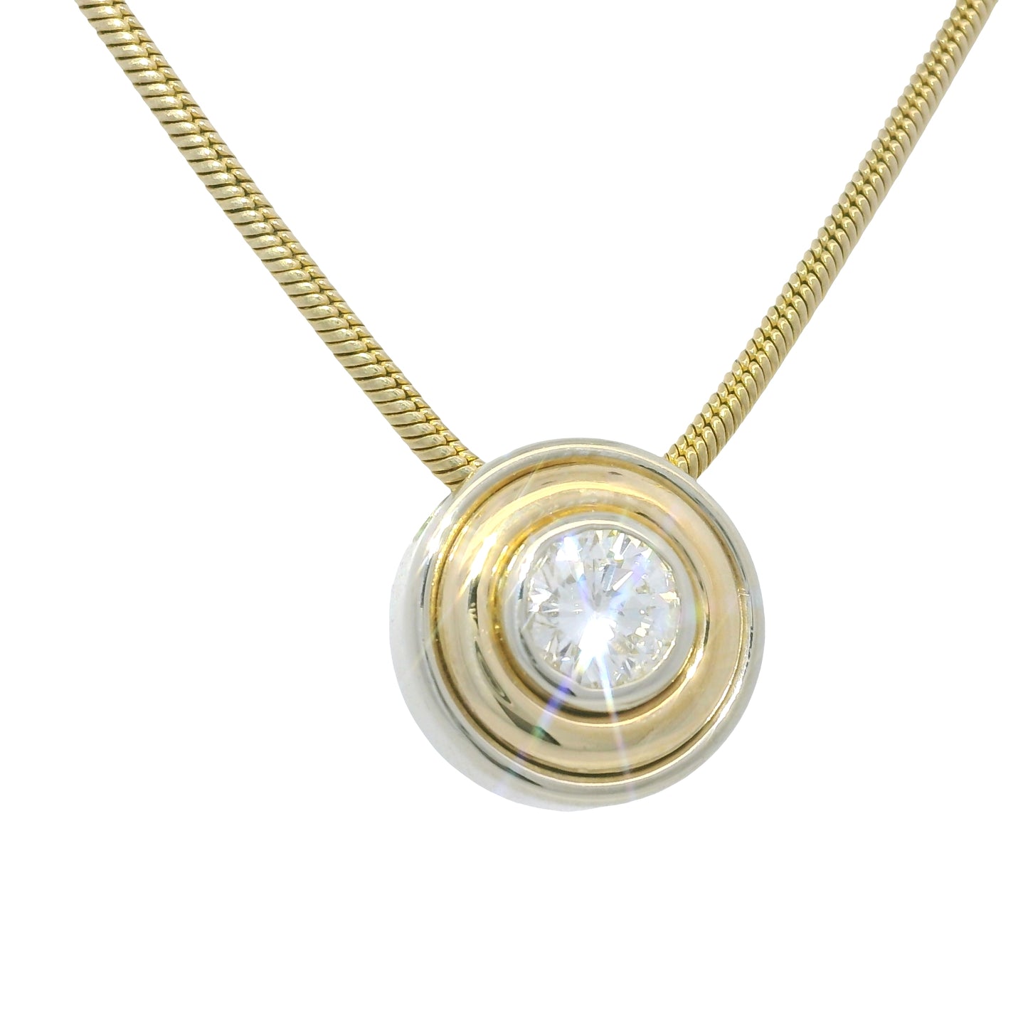 14K White & Yellow Gold Natural Diamond Thick Bezel Set Pendant Necklace