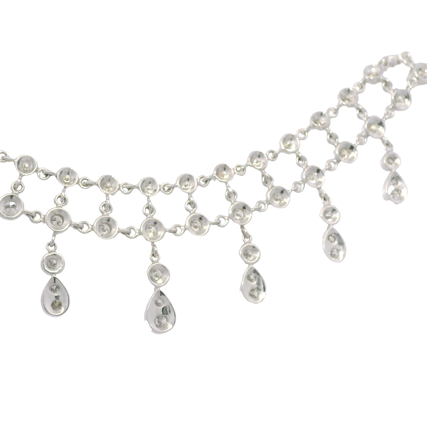 18k White Gold Natural Diamond Bezel Set Tear-Drop Choker Necklace
