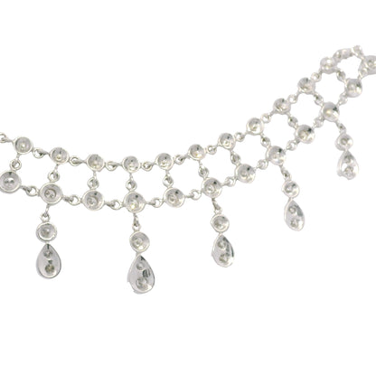18k White Gold Natural Diamond Bezel Set Tear-Drop Choker Necklace