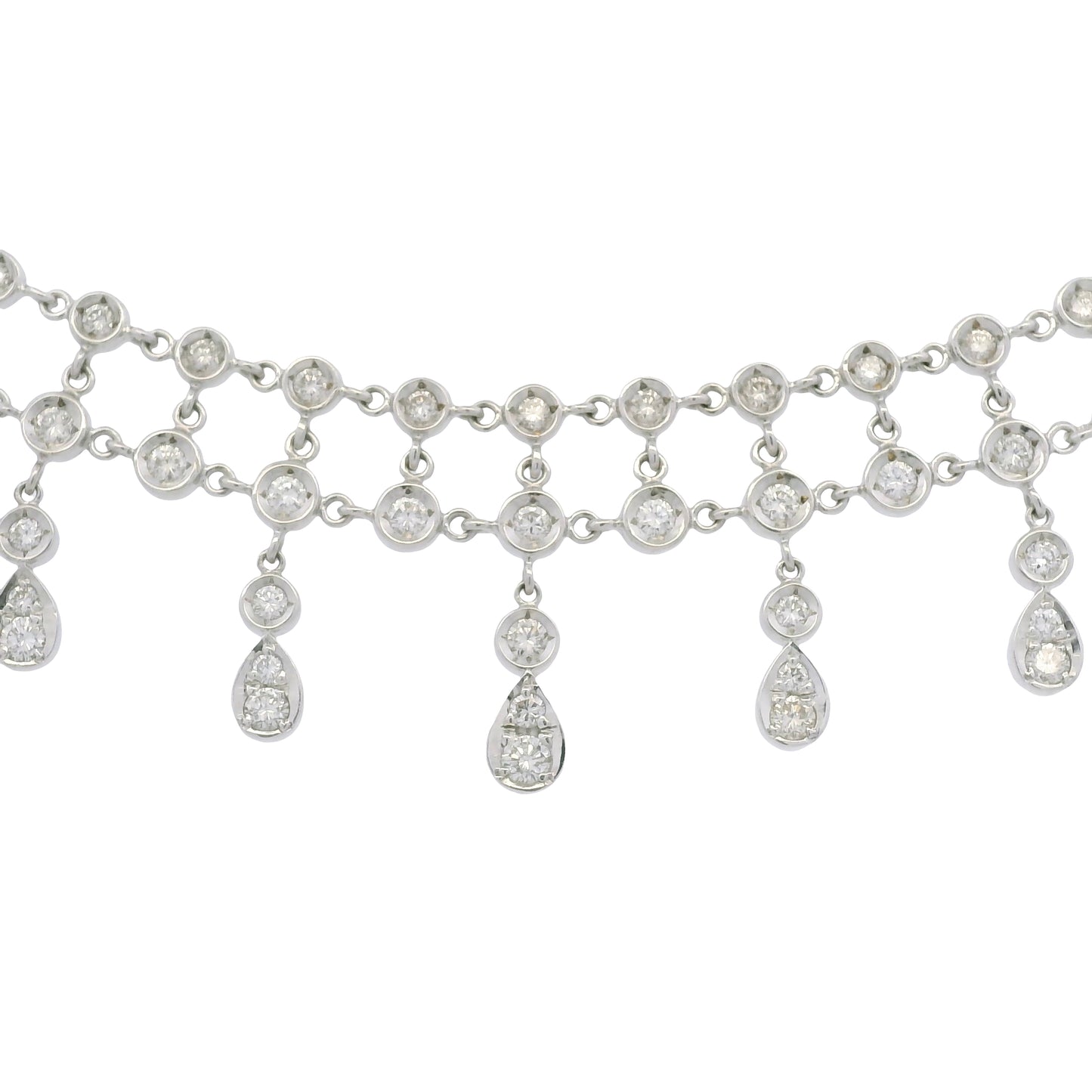 18k White Gold Natural Diamond Bezel Set Tear-Drop Choker Necklace