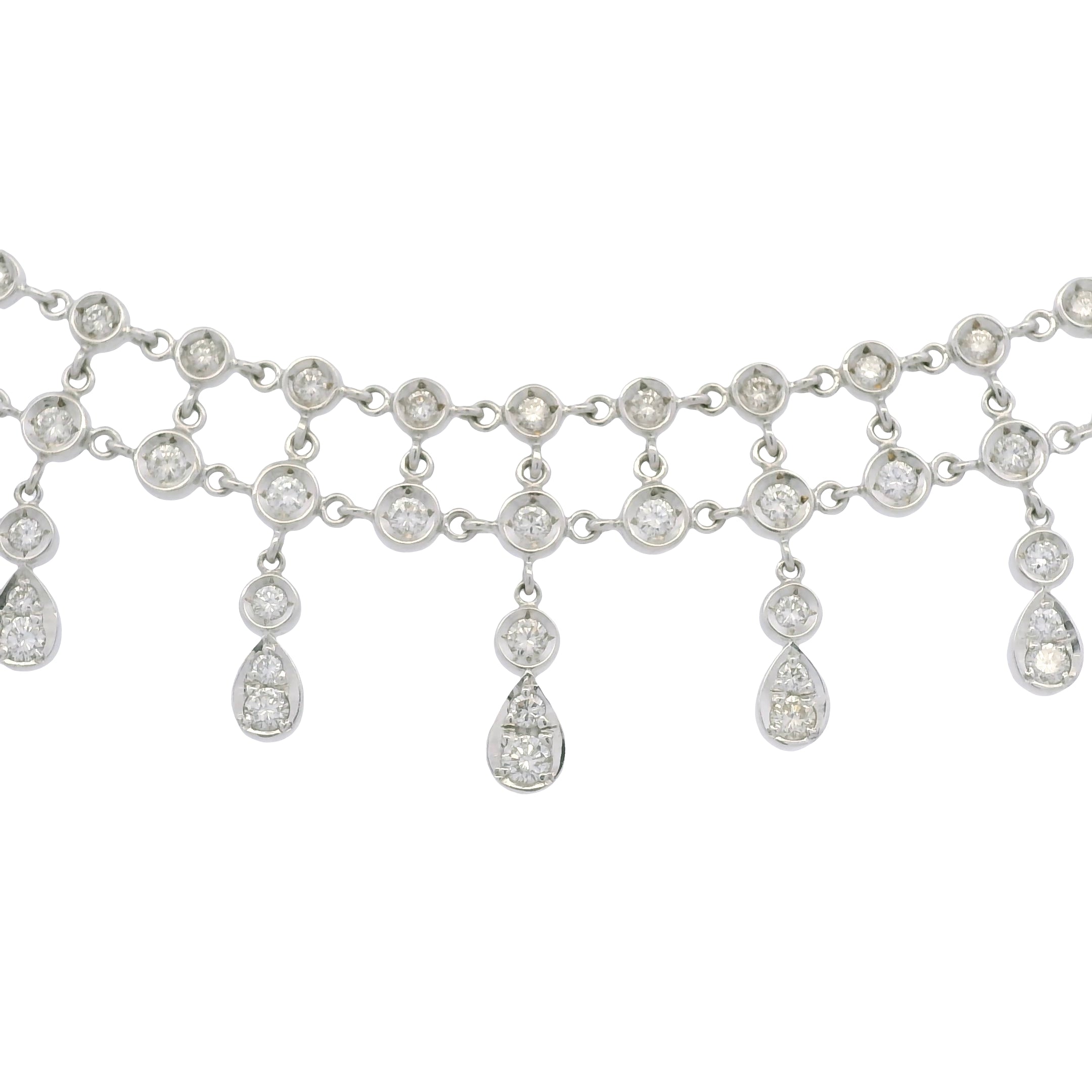 18k White Gold Natural Diamond Bezel Set Tear-Drop Choker Necklace