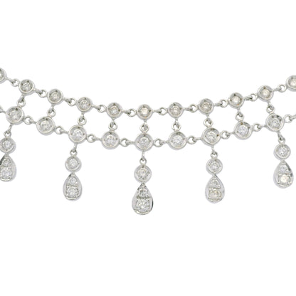 18k White Gold Natural Diamond Bezel Set Tear-Drop Choker Necklace