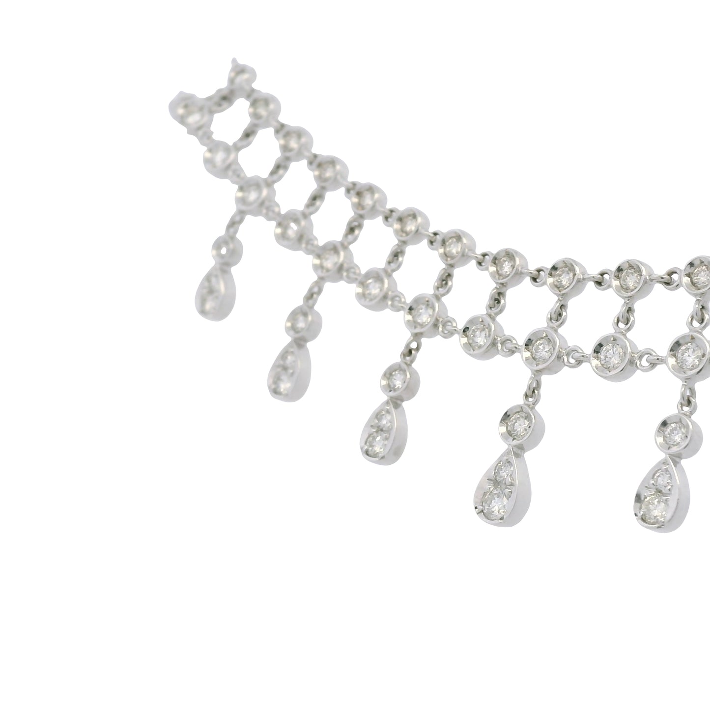 18k White Gold Natural Diamond Bezel Set Tear-Drop Choker Necklace