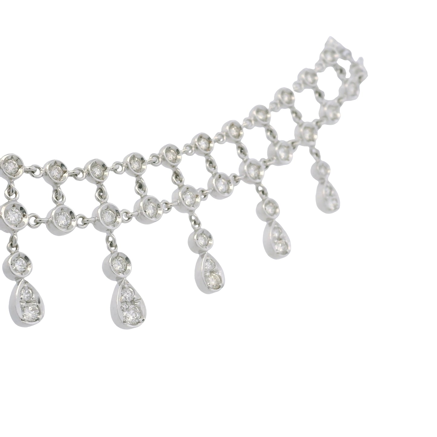 18k White Gold Natural Diamond Bezel Set Tear-Drop Choker Necklace