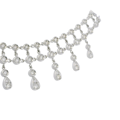 18k White Gold Natural Diamond Bezel Set Tear-Drop Choker Necklace