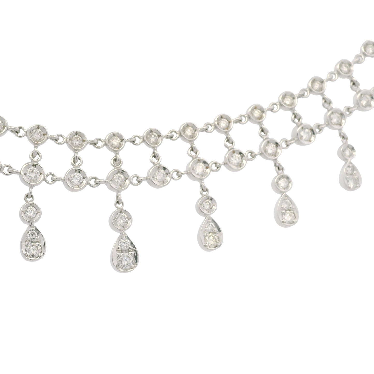 18k White Gold Natural Diamond Bezel Set Tear-Drop Choker Necklace