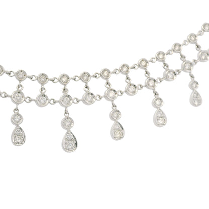 18k White Gold Natural Diamond Bezel Set Tear-Drop Choker Necklace