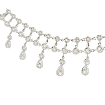 18k White Gold Natural Diamond Bezel Set Tear-Drop Choker Necklace