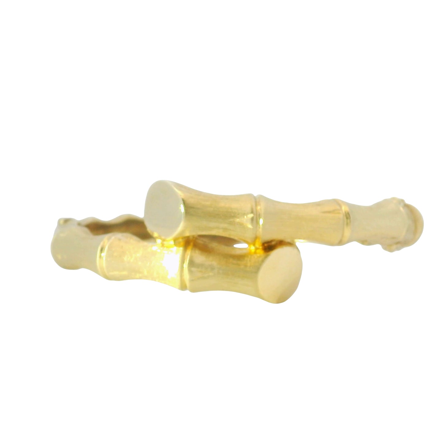 14K Yellow Gold Bamboo Style Crossover Bangle Bracelet