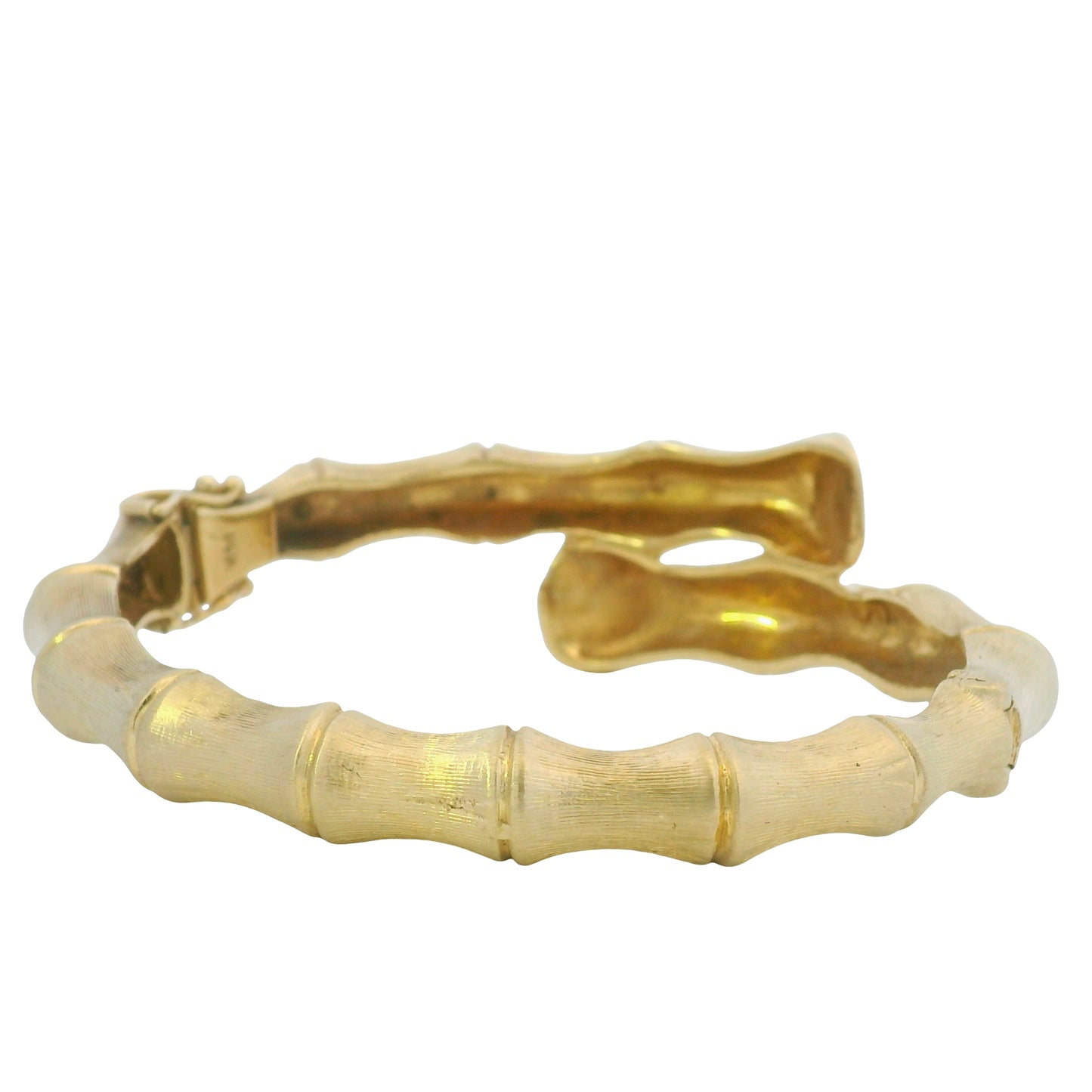 14K Yellow Gold Bamboo Style Crossover Bangle Bracelet