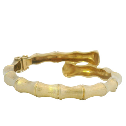 14K Yellow Gold Bamboo Style Crossover Bangle Bracelet