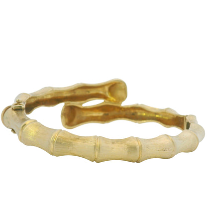 14K Yellow Gold Bamboo Style Crossover Bangle Bracelet