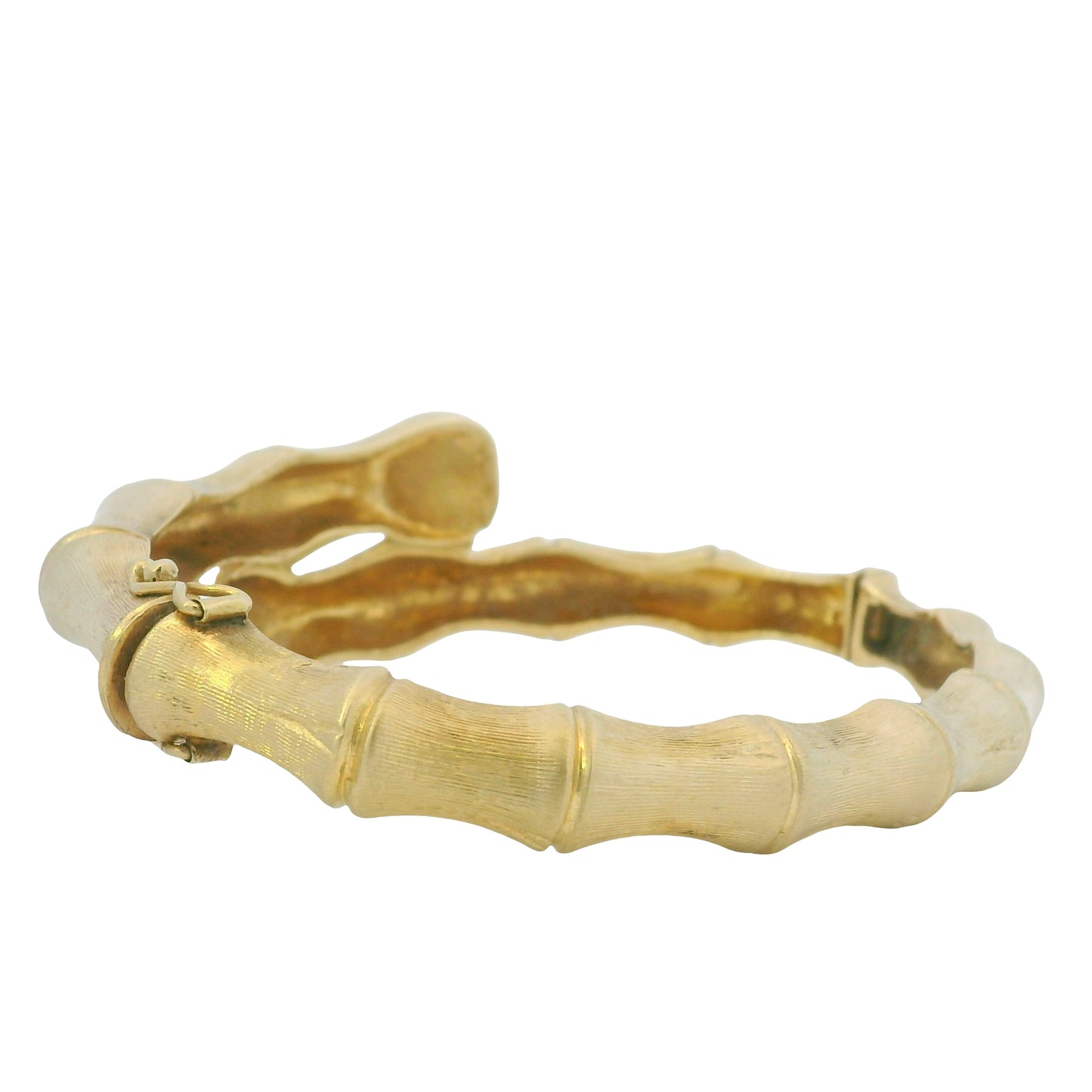 14K Yellow Gold Bamboo Style Crossover Bangle Bracelet